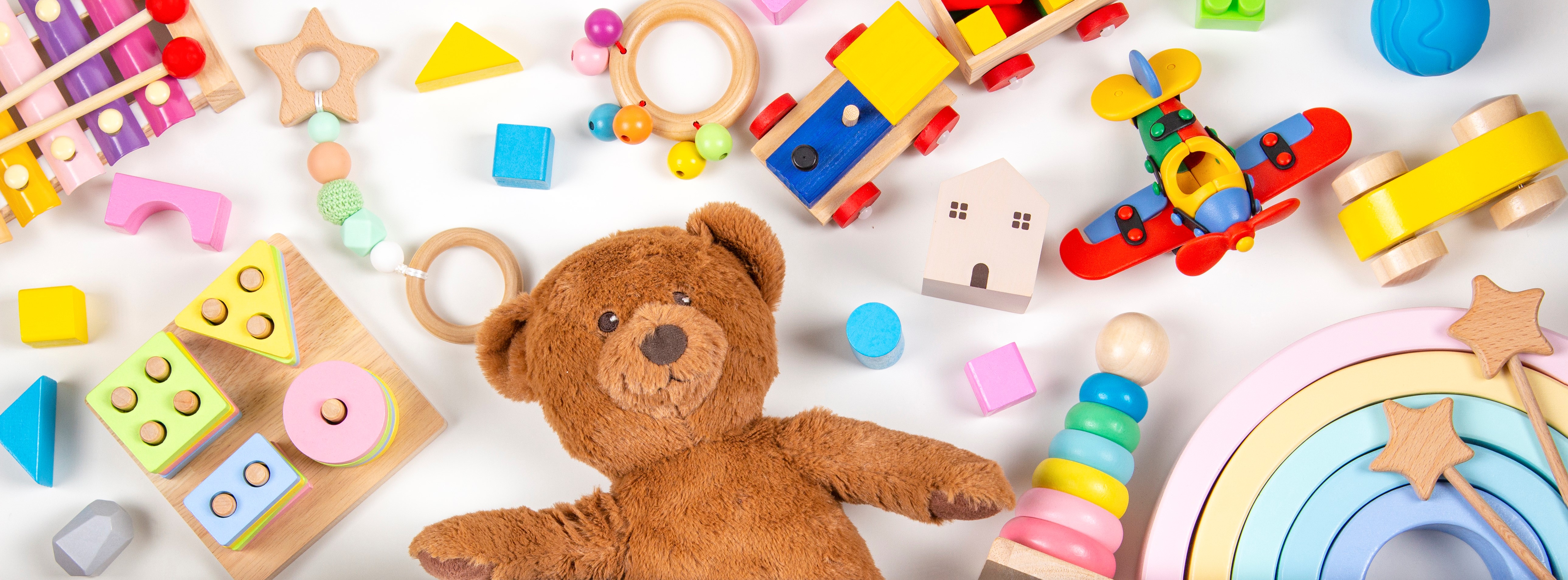 Toy Library header showing various toys