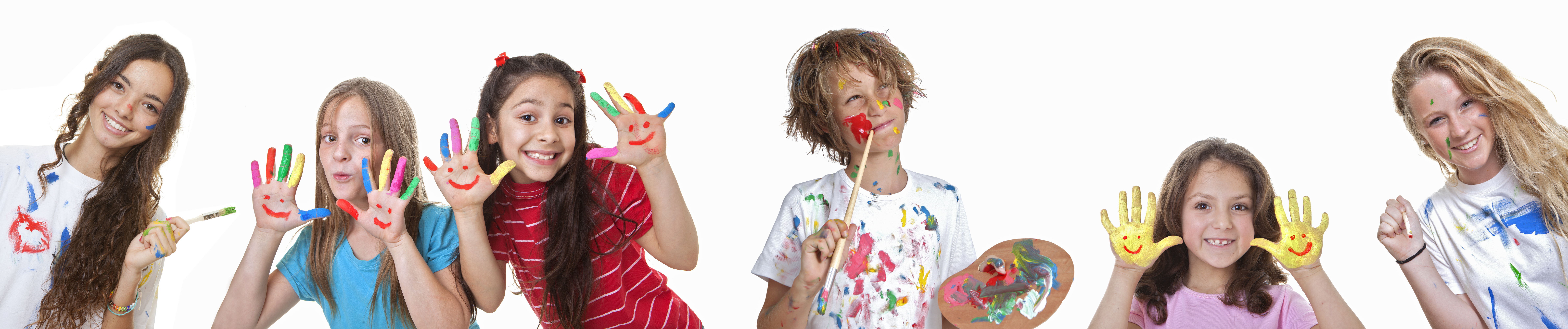 Family Activity Night header showing six children with paint splatters and paint on hands