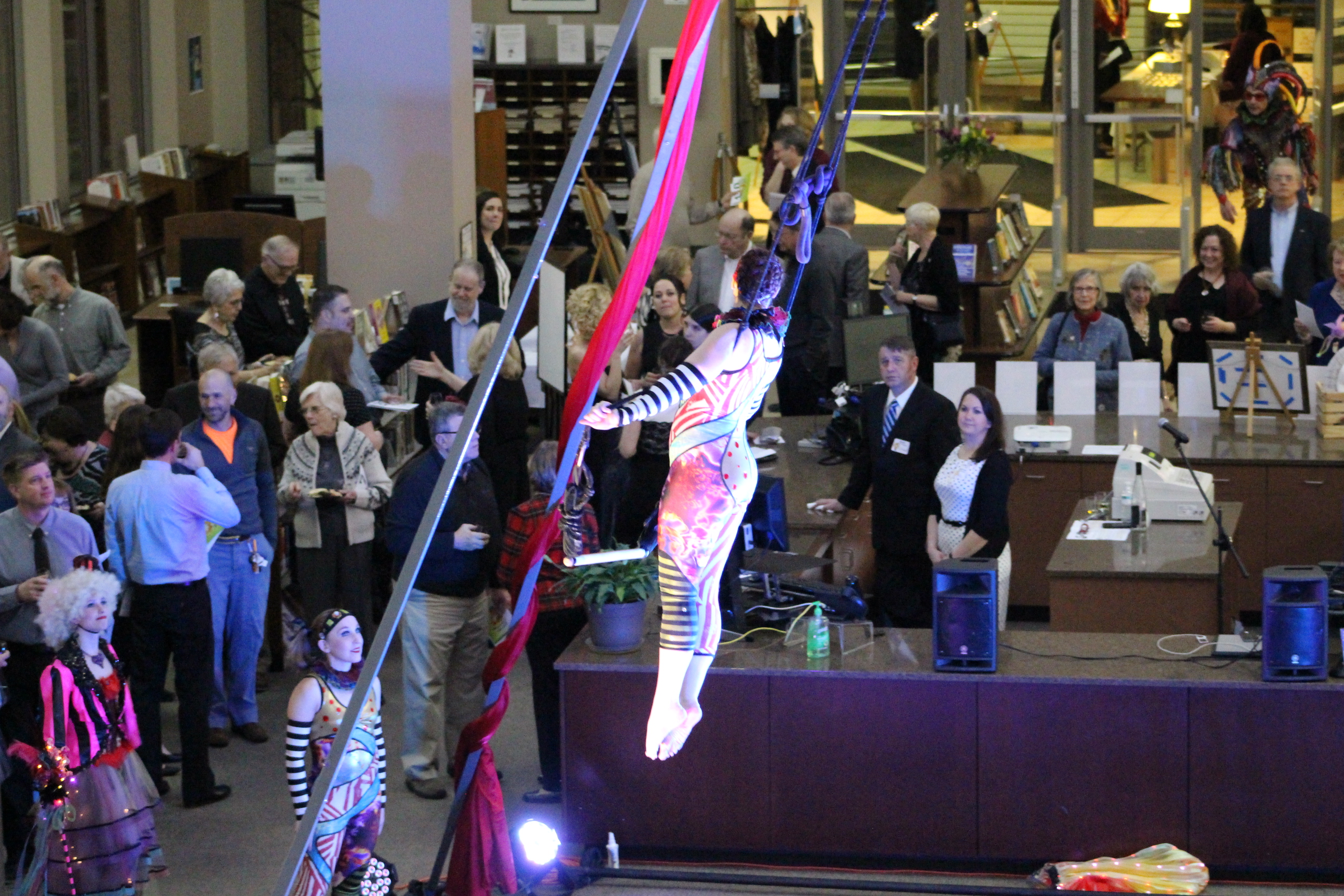 Aerial performer in front of crowd