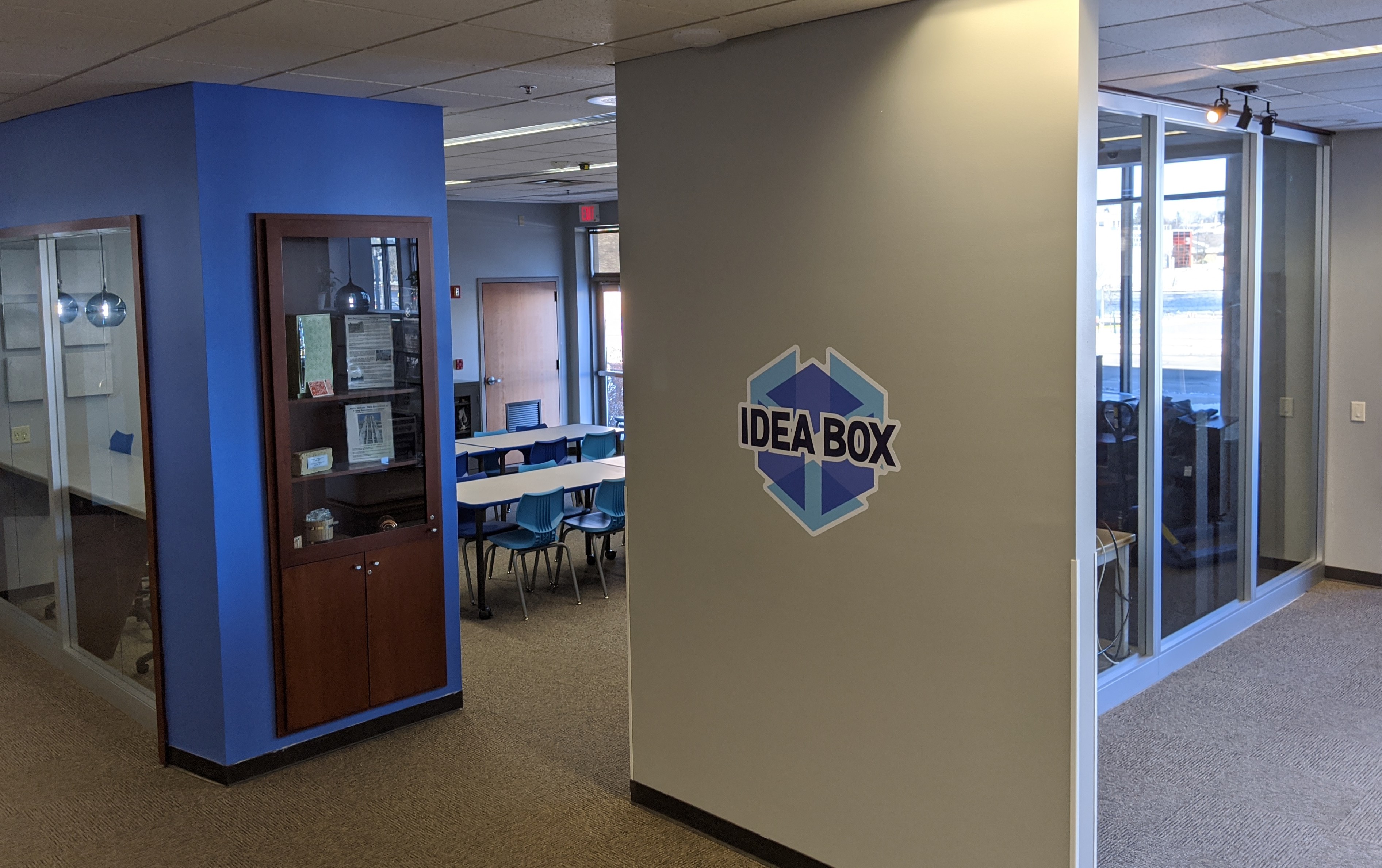 Idea Box entrance with logo on wall