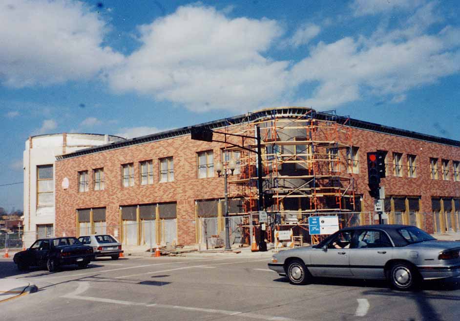 Scaffolding covering corner of current MPL building