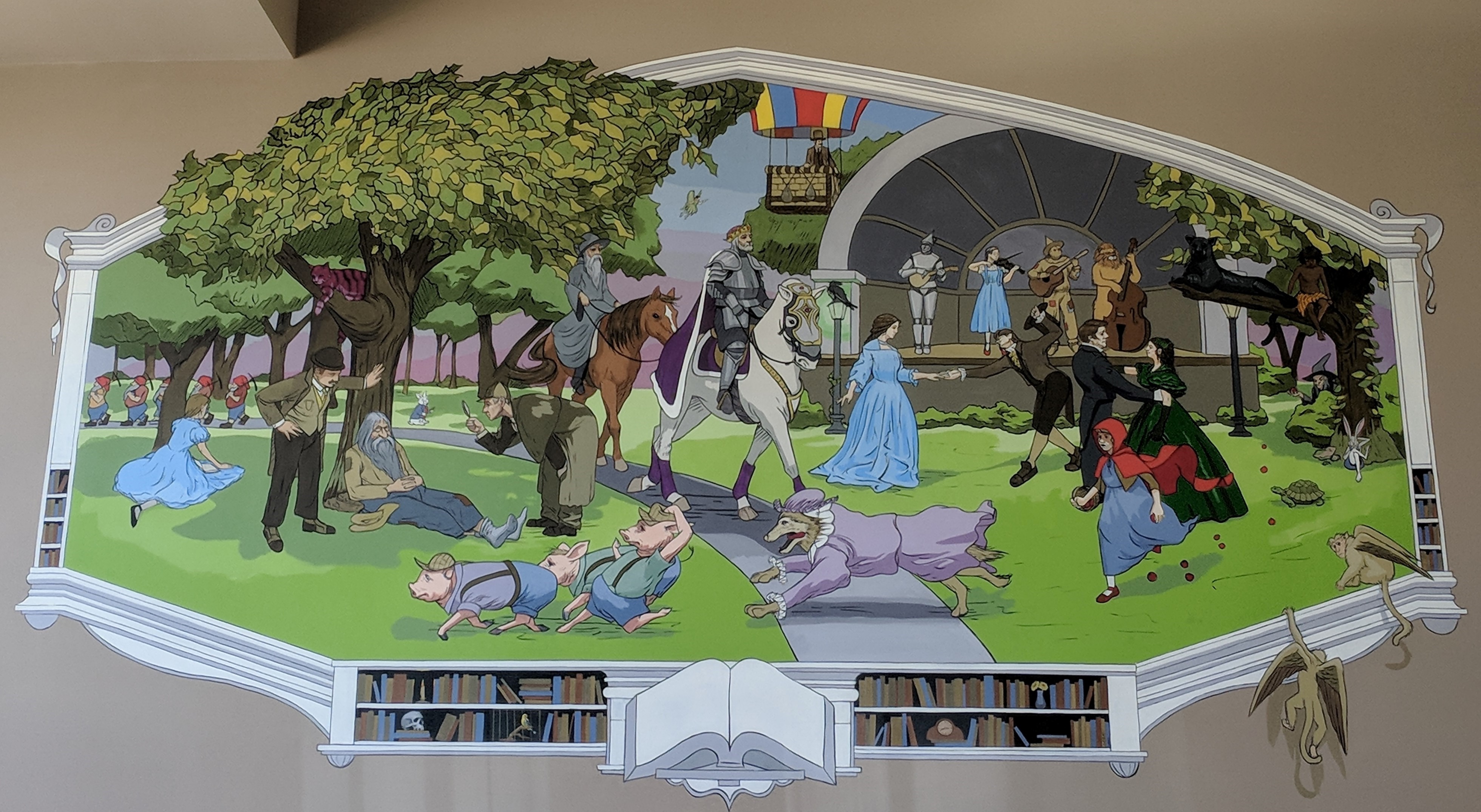 Completed mural depicting characters from famous books