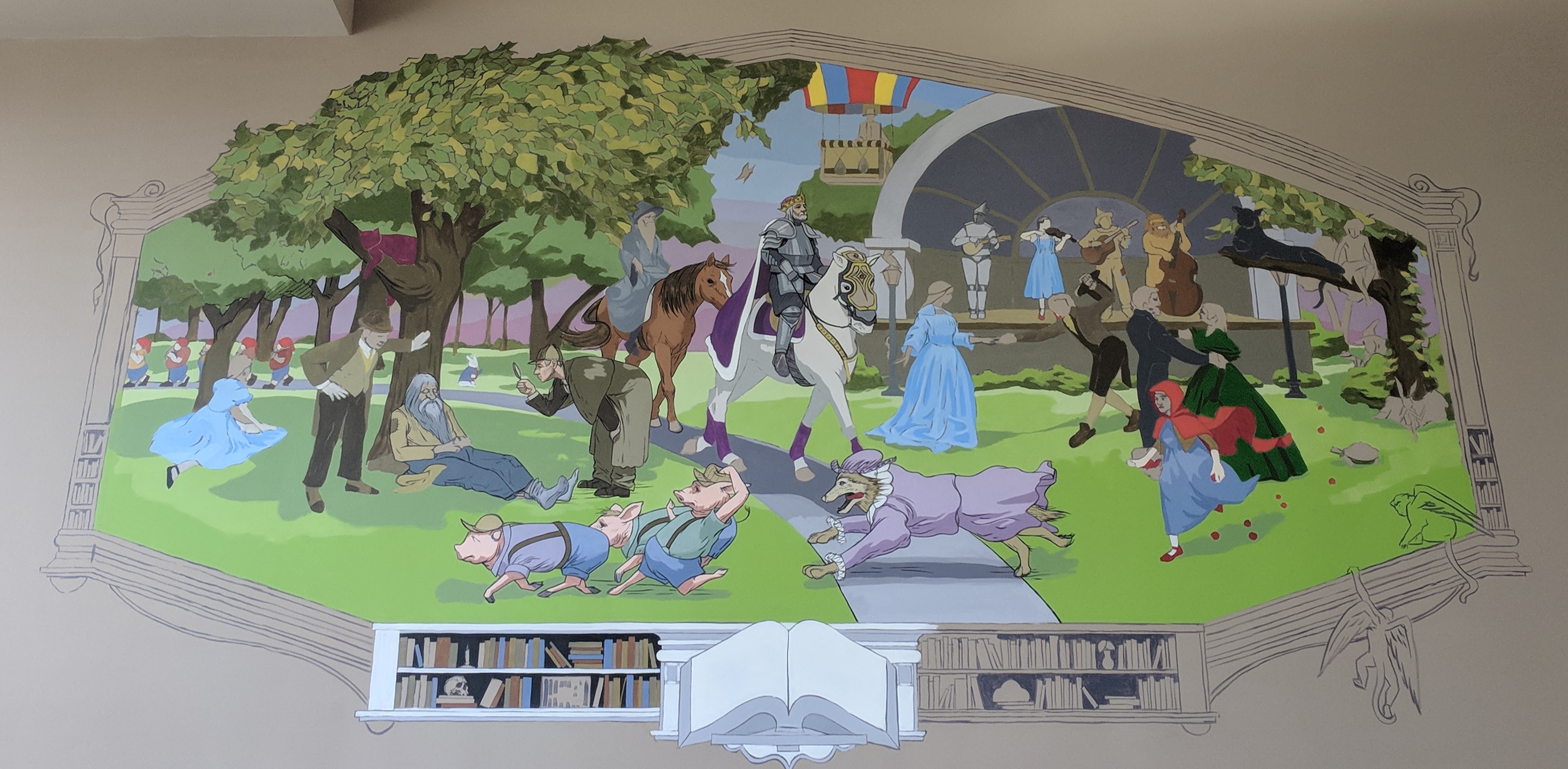 Mostly complete mural with frame elements unpainted