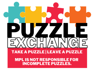 Graphic reading "Puzzle exchange: take a puzzle, leave a puzzle; MPL is not responsible for incomplete puzzles."