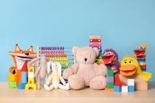Colorful toys on table