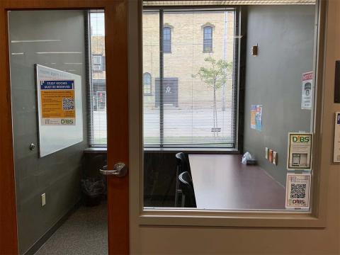 Door, window, and interior of Study Room 3
