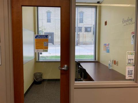 Door, window, and interior of Study Room 4