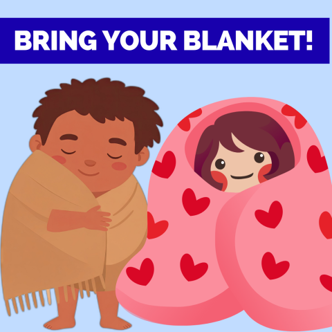 Graphic of two children with blankets